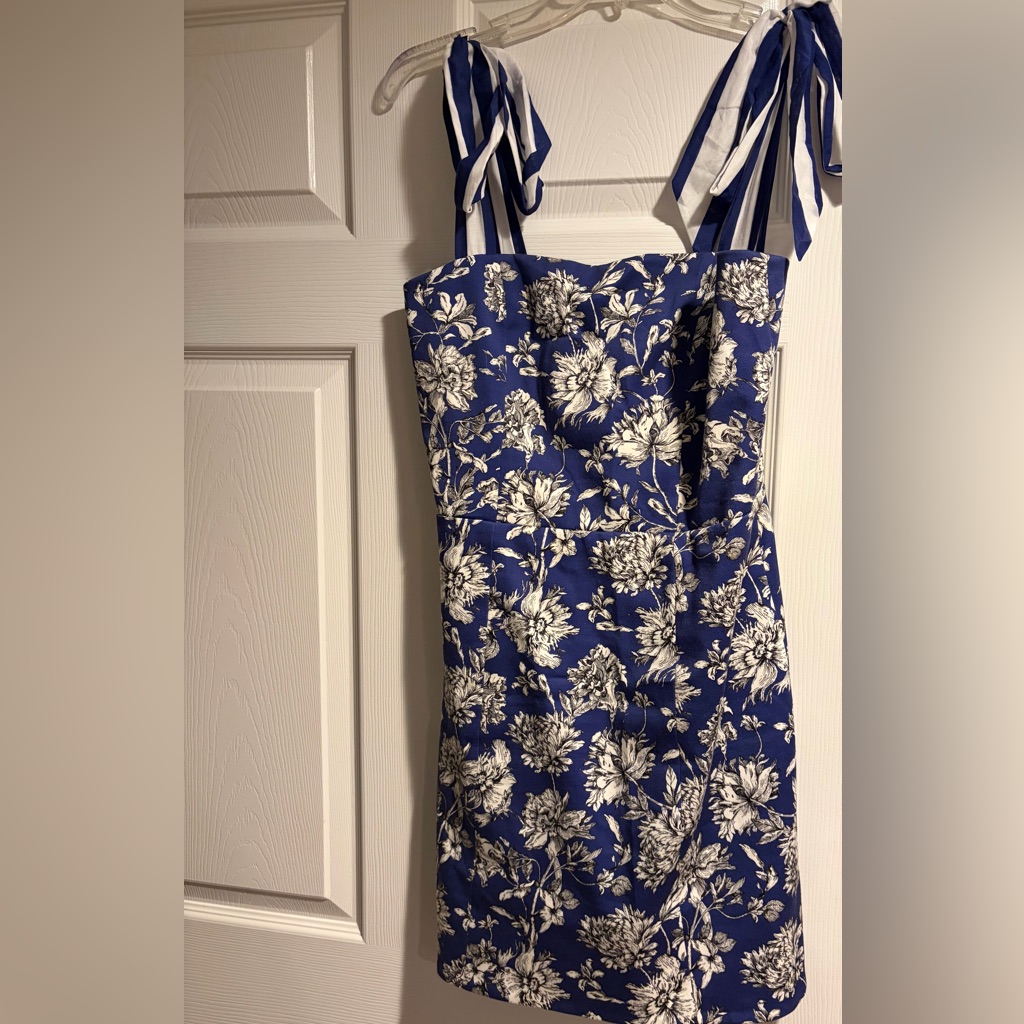 Alice + Olivia Maryann Blue And White Floral Dress